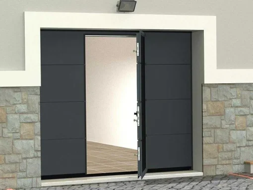 Sectionale Garagedeur Met Glad Effect En Centrale Loopdeur In Antraciet Met Somfy Motor - Lavega