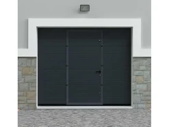 Sectionale Garagedeur Met Gegroefd Effect En Centrale Loopdeur - Antraciet - Met Somfy-Motor - Noria