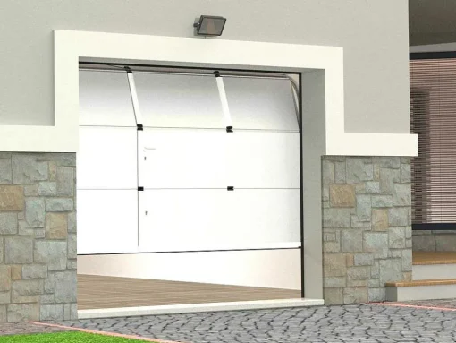 Sectionale Garagedeur Met Glad Effect Met Centrale Witte Loopdeur En Somfy Motor - Lavega