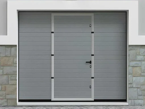 Sectionale Garagedeur Met Groefeffect Centrale Deur Grijs Met Somfy Motor - Noria