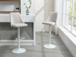 Set Van 2 Barkrukken Van Stof En Wit Metaal - Beige - Kiyola