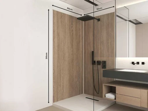 Set Van 2 Douchewandpanelen Met Houteffect Van Aluminium Met Profielen - 2 X L90 X H210 Cm Eneko