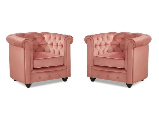 Set Van 2 Fauteuils Chesterfield - Fluweel - Pastel Roze