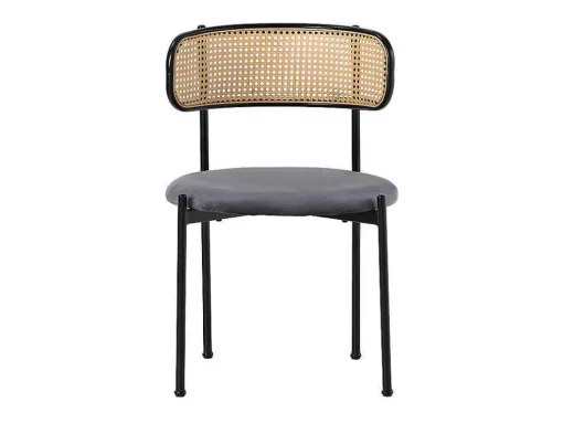 Set Van 2 Fluwelen En Rotan Stoelen - Metalen Poten - Grijs