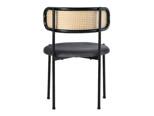 Set Van 2 Fluwelen En Rotan Stoelen - Metalen Poten - Grijs