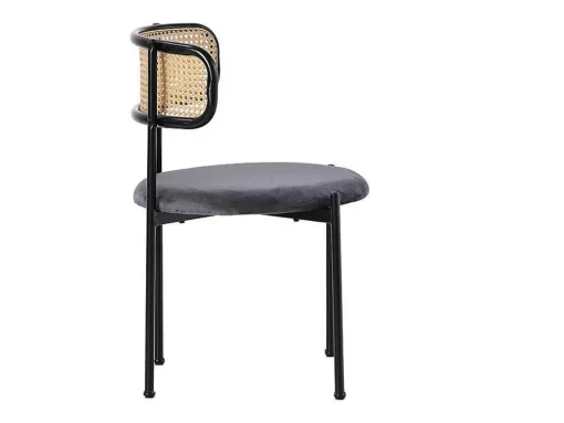 Set Van 2 Fluwelen En Rotan Stoelen - Metalen Poten - Grijs