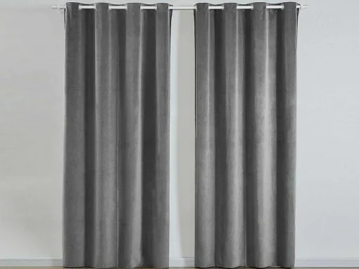 Set Van 2 Fluwelen Gordijnen - 140 X 260 Cm - Grijs - Ahtari