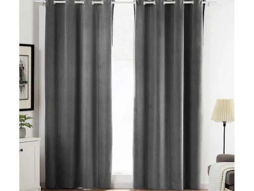 Set Van 2 Fluwelen Gordijnen - 140 X 260 Cm - Grijs - Ahtari