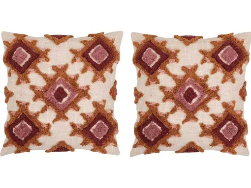 Set Van 2 Getufte En Bedrukte Kussens - 45 X 45 Cm - Katoen - Meerdere Kleuren - Magna