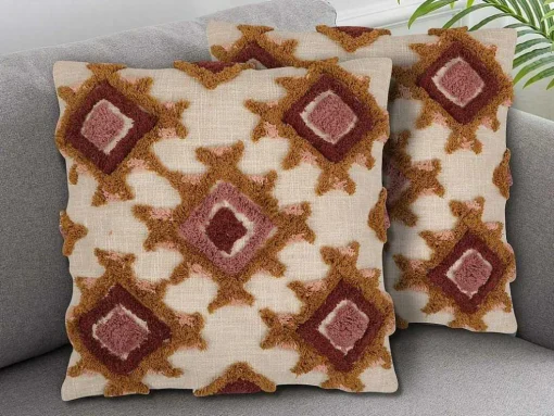 Set Van 2 Getufte En Bedrukte Kussens - 45 X 45 Cm - Katoen - Meerdere Kleuren - Magna