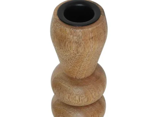Set Van 2 Kandelaars Van Mangohout - H23 Cm - Naturel - Fainin