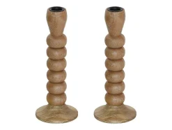 Set Van 2 Kandelaars Van Mangohout - H23 Cm - Naturel - Fainin