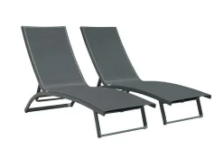 Set Van 2 Ligstoelen Met Verschillende Standen Van Aluminium En Textileen - Antraciet - Saranda Van Mylia