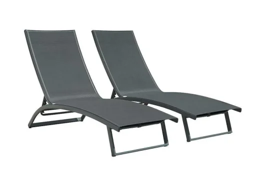 Set Van 2 Ligstoelen Met Verschillende Standen Van Aluminium En Textileen - Antraciet - Saranda Van Mylia