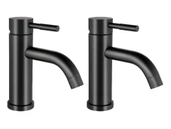 Set Van 2 Mechanische Mengkranen Met Ronde Vorm Van Geborsteld Roestvrij Staal - Mat Zwart - H17 Cm - Salavan