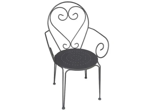 Set Van 4 Metalen Tuinstoelen Met Smeedijzereffectt Met Armleuningen - Antraciet - Guermantes