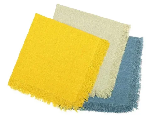 Set Van 4 Servetten Met Franje - Katoen - 45 X 45 Cm - Marineblauw - Pola