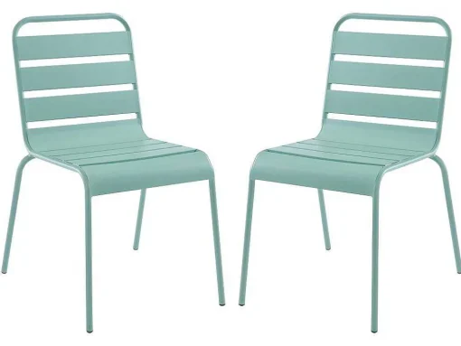 Set Van 2 Stapelbare Metalen Tuinstoelen Mirmande - Amandelgroen