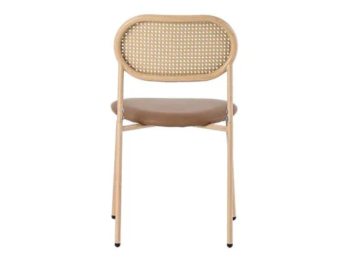Set Van 4 Stoelen Van Kunstleer En Rotan - Metalen Poten - Bruin