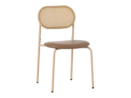 Set Van 4 Stoelen Van Kunstleer En Rotan - Metalen Poten - Bruin
