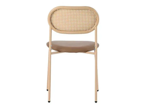 Set Van 4 Stoelen Van Kunstleer En Rotan - Metalen Poten - Bruin