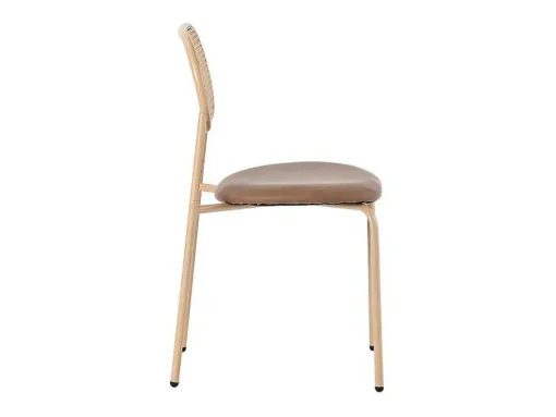 Set Van 4 Stoelen Van Kunstleer En Rotan - Metalen Poten - Bruin