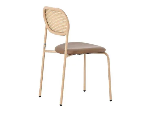 Set Van 4 Stoelen Van Kunstleer En Rotan - Metalen Poten - Bruin