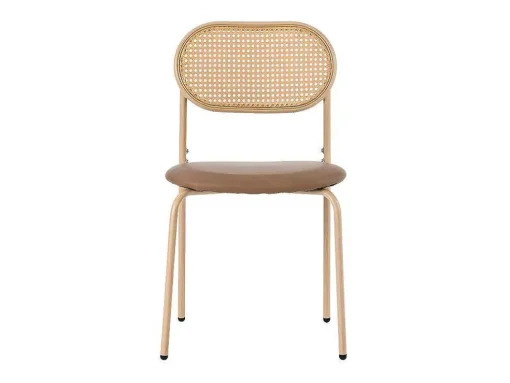 Set Van 4 Stoelen Van Kunstleer En Rotan - Metalen Poten - Bruin