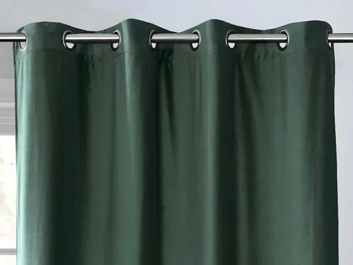 Set Van 2 Verduisterende Gordijnen Van Velours - L135 X H250 Cm - Groen Met Zilverkleurige Ogen - Darrel