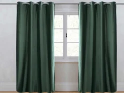 Set Van 2 Verduisterende Gordijnen Van Velours - L135 X H250 Cm - Groen Met Zilverkleurige Ogen - Darrel