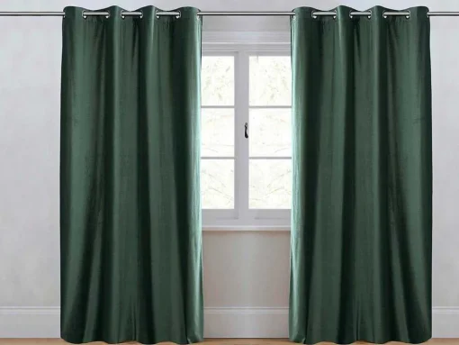 Set Van 2 Verduisterende Gordijnen Van Velours - L135 X H250 Cm - Groen Met Zilverkleurige Ogen - Darrel