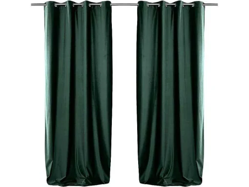 Set Van 2 Verduisterende Gordijnen Van Velours - L135 X H250 Cm - Groen Met Zilverkleurige Ogen - Darrel