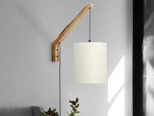 Set Van 2 Wandlampen Met Scandinavische Stijl - D35 X H48 Cm - Hout En Stof - Naturel En Beige - Paliana
