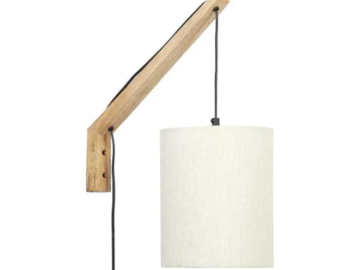 Set Van 2 Wandlampen Met Scandinavische Stijl - D35 X H48 Cm - Hout En Stof - Naturel En Beige - Paliana