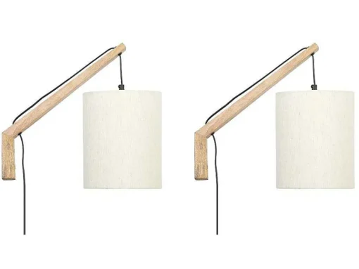 Set Van 2 Wandlampen Met Scandinavische Stijl - D35 X H48 Cm - Hout En Stof - Naturel En Beige - Paliana