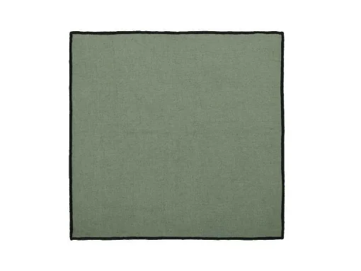 Set Van Tafellaken + 4 Servetten Van Linnen En Katoen - Zwarte Rand - Kaki - 170 X 300 Cm - Borina