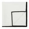 Set Van Tafellaken + 4 Servetten Van Linnen En Katoen - Zwarte Rand - Wit- 170 X 250 Cm - Borina