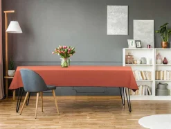 Set Van Tafellaken + 4 Servetten Van Linnen En Katoen - Zwarte Rand - Terracotta - 170 X 250 Cm - Borina