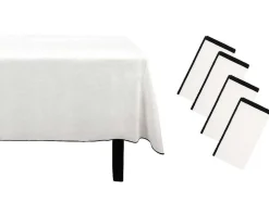 Set Van Tafellaken + 4 Servetten Van Linnen En Katoen - Zwarte Rand - Wit- 170 X 250 Cm - Borina