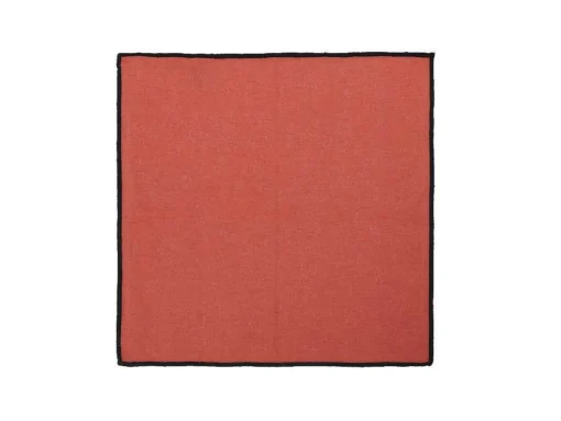 Set Van Tafellaken + 4 Servetten Van Linnen En Katoen - Zwarte Rand - Terracotta - 170 X 300 Cm - Borina