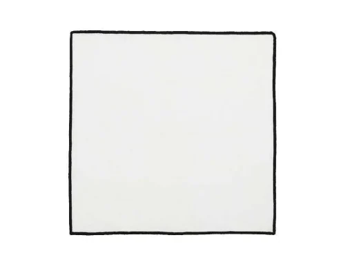 Set Van Tafellaken + 4 Servetten Van Linnen En Katoen - Zwarte Rand - Wit- 170 X 250 Cm - Borina