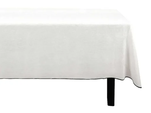 Set Van Tafellaken + 4 Servetten Van Linnen En Katoen - Zwarte Rand - Wit - 170 X 300 Cm - Borina