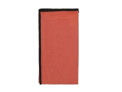 Set Van Tafellaken + 4 Servetten Van Linnen En Katoen - Zwarte Rand - Terracotta - 170 X 300 Cm - Borina