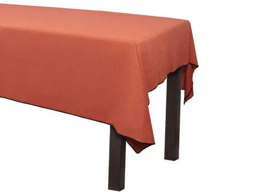 Set Van Tafellaken + 4 Servetten Van Linnen En Katoen - Zwarte Rand - Terracotta - 170 X 250 Cm - Borina