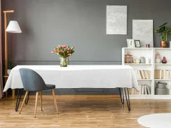 Set Van Tafellaken + 4 Servetten Van Linnen En Katoen - Zwarte Rand - Wit- 170 X 250 Cm - Borina