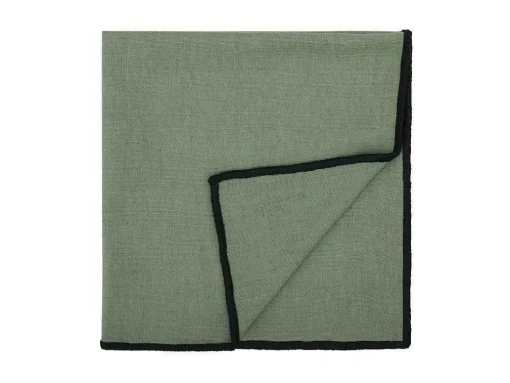 Set Van Tafellaken + 4 Servetten Van Linnen En Katoen - Zwarte Rand - Kaki - 170 X 300 Cm - Borina