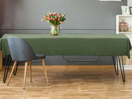 Set Van Tafellaken + 4 Servetten Van Linnen En Katoen - Zwarte Rand - Kaki - 170 X 300 Cm - Borina