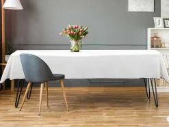 Set Van Tafellaken + 4 Servetten Van Linnen En Katoen - Zwarte Rand - Wit - 170 X 300 Cm - Borina