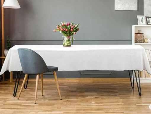 Set Van Tafellaken + 4 Servetten Van Linnen En Katoen - Zwarte Rand - Wit - 170 X 300 Cm - Borina