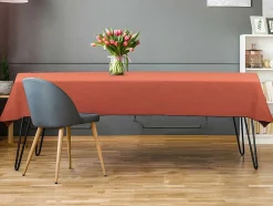 Set Van Tafellaken + 4 Servetten Van Linnen En Katoen - Zwarte Rand - Terracotta - 170 X 300 Cm - Borina